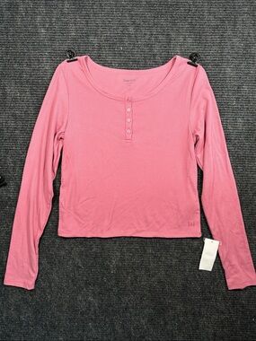 GAP Heather Rose Pink Long-Sleeve Henley Top NWT